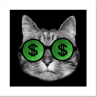 Wealthy cat wearing green dollar sign sunglasses Posters and Art